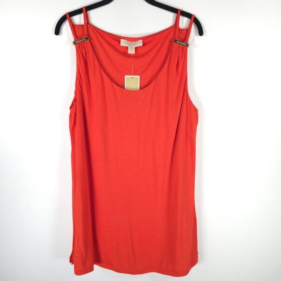 NWT MICHAEL MICHAEL KORS Fiesta Orange Basics Tank Top Side Slit 100% Viscose L - Picture 1 of 12